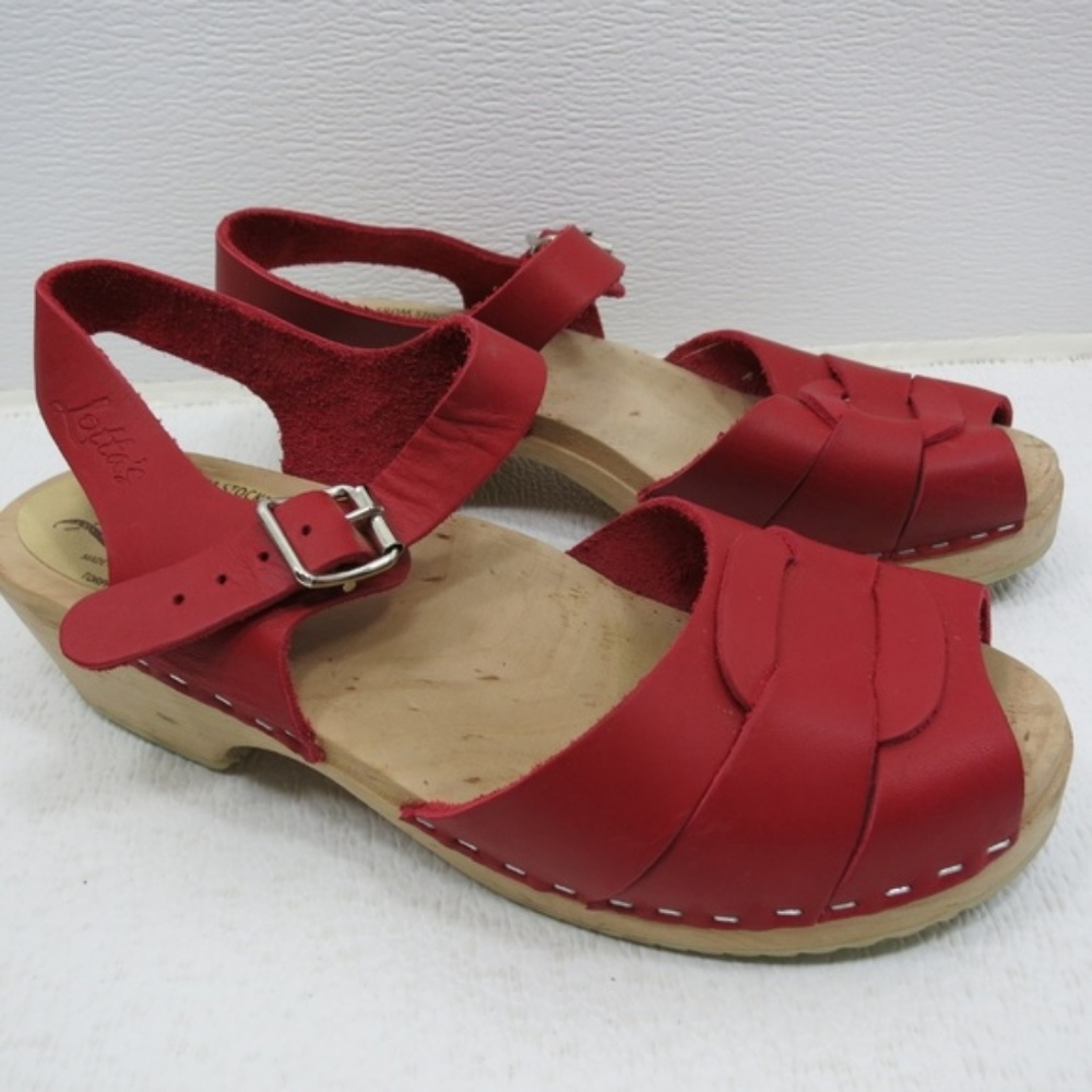 Lotta's Peep Toe Clog Red Leather Slingback 39 8.5